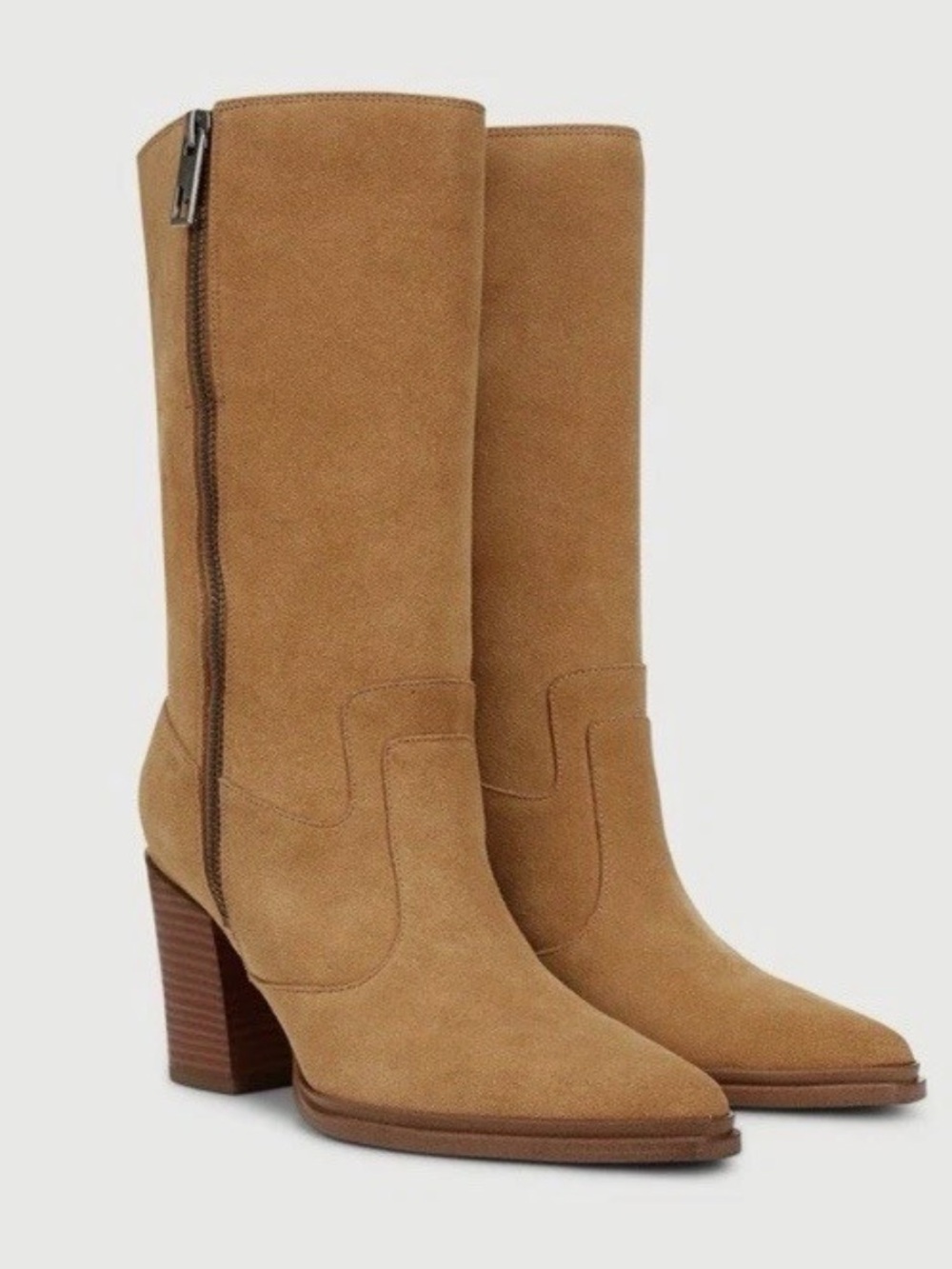 Franco Sarto Jaxon Tan Suede Mid-Calf Block Heel Zip Boots